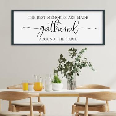Imagem de SRSZHIYUE The Best Memories Are Made Gathered Around The Table Sign Wall Decor Art 81 cm × 30 cm para cozinha sala de jantar grande moldura de madeira para pendurar na parede (preto)