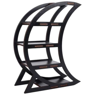 Imagem de Prateleira de lua crescente em camadas para cristais e colecionáveis, suporte de exibição de madeira preta para decoração de casa