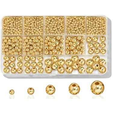 Imagem de Laopottbeads 1225 contas douradas de 4/6/8/10/12 mm para fazer joias redondas kit DIY para pulseiras, brincos, colares e tornozeleiras