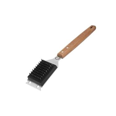 Imagem de Escova e raspador forte para churrasqueira – Limpador de grelha resistente com cabo longo de madeira e cerdas de aço inoxidável substituíveis – Limpeza profunda rápida, seguro para todas as grelhas
