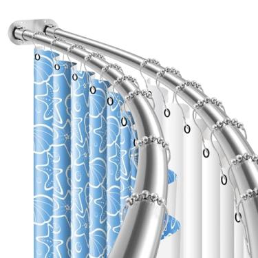 Imagem de Anndason Varão de cortina de chuveiro duplo curvado 106 a 182 cm elegante varão de cortina de chuveiro duplo ajustável montado na parede para banheiro (prata, 42 a 183 cm)