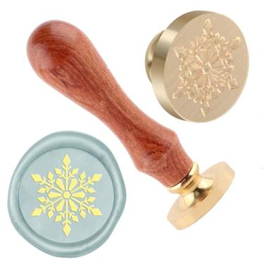 Imagem de Carimbo de lacre de cera de Natal carimbo de vedação de floco de neve latão e uma alça de madeira carimbos cabeça para cartões de Natal carta convite cartão de presente de casamento pacote de presente
