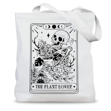 Imagem de LADOCK Sacola de esqueleto gótico com cartão de tarô amante de plantas, presente gótico para mulheres, sacolas de compras reutilizáveis