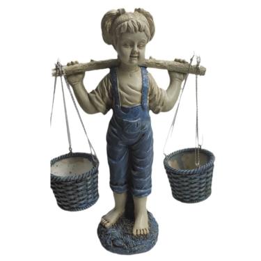 Imagem de Vaso de resina para plantas em vaso de flores Cartoon Girl com cesta dupla