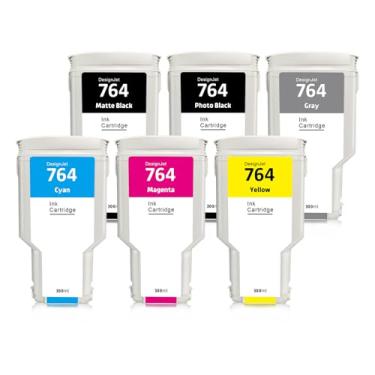 Imagem de Cartuchos de tinta de substituição 764 para HP 764 cartuchos de tinta compatíveis com impressora DesignJet T3500 (pacote com 6 300 ml)