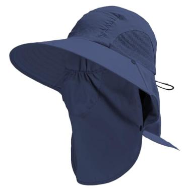 Imagem de Chapéu de proteção solar ajustável com aba larga, proteção respirável para pescoço e rosto, FPS 50, perfeito para caminhadas, pesca e atividades ao ar livre