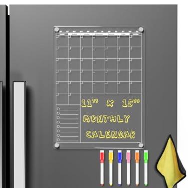 Imagem de Calendário de acrílico magnético apagável a seco para geladeira transparente 40 * 30 cm quadro branco vertical planejador branco 38 x 28 cm com marcador apagável em 6 cores