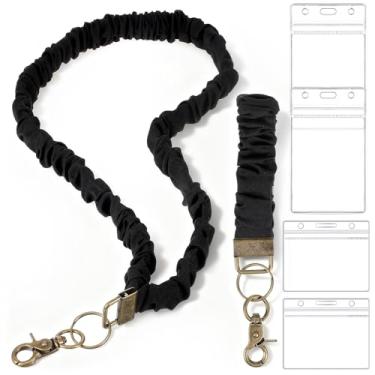 Imagem de Sibba Conjunto de 2 cordões elásticos elásticos para crachás de identificação, cordão retrátil para professores com porta-crachá de identificação para mulheres, 2 cordões de trabalho com 4