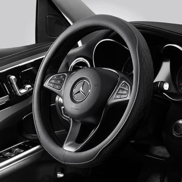 Imagem de Capa de volante universal para carros, couro sintético perfurado premium com interior de borracha inodora, aderência antiderrapante, atualização de conforto e estilo para homens e mulheres (preto)