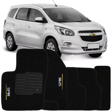 Imagem de Jogo de Tapete Automotivo Carpete Chevrolet Spin 2012 à 2018 Soft Logo Bordado Preto 5 Peças