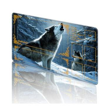 Imagem de TOEMZTFT Playmat for MTG, with Free Storage Bags,Game Mat 24 x 14 inches, TCG and Board Game Mat for Cards,Mousepad Desk Mats，Howling Wolf