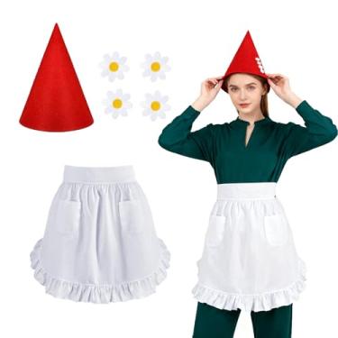 Imagem de LEKTIST Conjunto de gnomo anão, conjunto de fantasia de gnomo com chapéus de anão de feltro para Natal, Halloween, conto de fadas, acessórios de fantasia de festa, Flor vermelha, Tamanho Único
