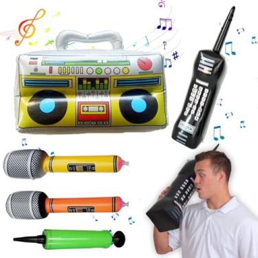 Imagem de YIHAOSSING Decorações Para Festas Temáticas Dos Anos 80 E 90, Incluindo Caixa De Som, Celular Inflável, 2 Microfones Bomba Manual Acessórios Cosplay Hip Hop (5 Peças)