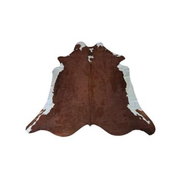 Imagem de Tapete de Couro Bovino Hereford, Marrom e Branco Natural, Pele Macia com Pelo Liso, 200 x 200 cm