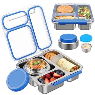 Imagem de Pawtong Caixa Bento de aço inoxidável com jarra de comida isolada de 200 ml, lancheira de metal transparente com pote térmico de sopa, recipiente para lancheira com divisor removível e copo de molho