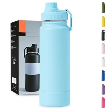 Imagem de Garrafa Térmica 1000ML - Duplamente Isolada, Aço Inox 304, Base Emborrachada Anti Derrapante, Mantém Bebidas Quentes por 12 Horas e Geladas por 24 Horas (Azul Claro Slin)