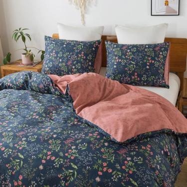 Imagem de Conjunto de capa de edredom HoneiLife Twin 100% algodão com zíper flor