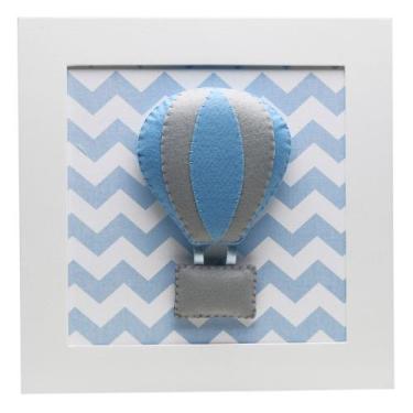 Imagem de Quadro Decorativo Balão Chevron Azul Quarto Bebê Infantil - Potinho de