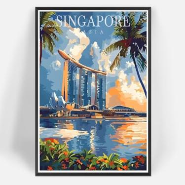 Imagem de Pôster em tela de viagem na baía da Ásia na moda Marina Bay Sands, arte de parede de hotel, pintura de paisagens da cidade de Cingapura, para sala de estar, quarto, dormitório, decoração de parede 20