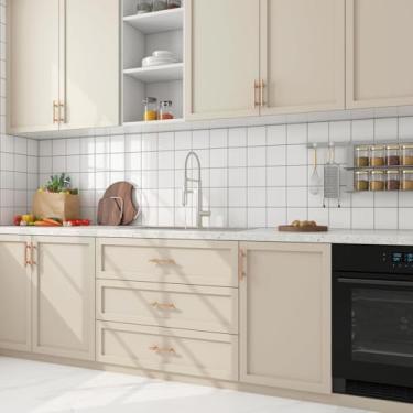 Imagem de FunStick Papel de parede de 40,6 cm x 609,6 cm bege acastanhado para papel de parede de cozinha, à prova d'água, tons de bege e bege, papel de contato para armário, papel de parede removível para