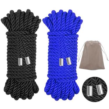 Imagem de Coldairsoap Corda macia de seda com bolsa de armazenamento, cordas de nylon macio para a pele, cordas sedosas pretas azuis, corda trançada de 7 mm, cordão trançado de cetim