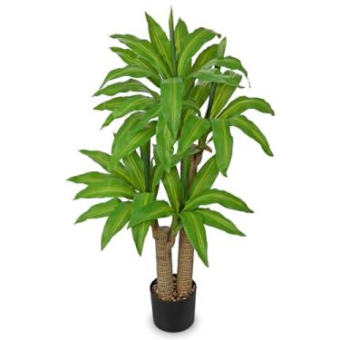 Imagem de Briful Planta Dracaena artificial de 90 cm – Árvore de madeira da sorte brasileira falsa realista com tronco grosso e folhas verdes exuberantes – decoração de piso interno e externo, plantas falsas