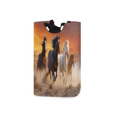 Imagem de Blueangle Cesto de lavanderia dobrável para cavalos de corrida com alças – Saco de cesto de roupa impermeável dobrável | Solução de armazenamento de roupas que economiza espaço para dormitório