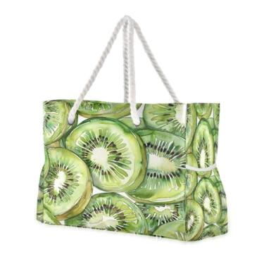 Imagem de ATTX Sacos de praia femininos com fatias de fruta kiwi verde - bolsas de praia grandes com zíper à prova d'água à prova de areia bolsa para piscina bolsa grande #235