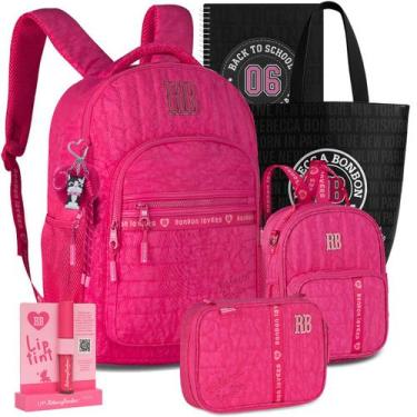 Imagem de Kit Mochila RB Rebecca Bonbon Crinkle Estojo Lancheira Juvenil, Rosa 2