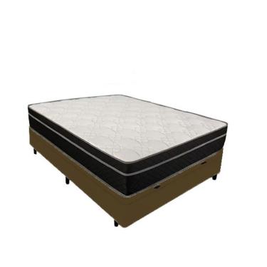 Imagem de Cama Box Baú Viúva 128 Sintético Marrom Colchão Paris De Molas Ensacadas Preto 26x128x188