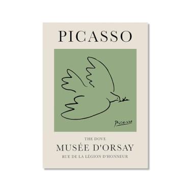 Imagem de Impressão em tela verde sálvia Pablo Picasso animais esboço arte de parede gato cão pássaro cavalo impressão linha abstrata desenho pôsteres para quarto casa escritório decoração (SKU4, 11 x 14