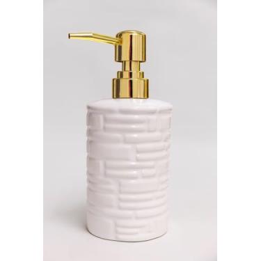 Imagem de Porta Sabonete Líquido de Cerâmica com Bomba Dourada – Design Elegante e Funcional Para Banheiro