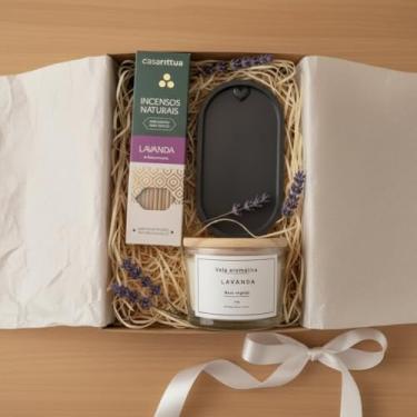 Imagem de Casarittua Kit Presente Lavanda, Incensos Naturais, Vela Aromática Base Vegetal, Porta Incenso, Relaxamento