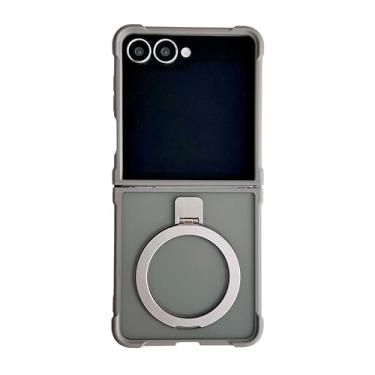 Imagem de Capa transparente fosca com suporte magnético para Samsung Galaxy Z Flip 7 6 5 4 3 (para Galaxy Z Flip7/Cinza)