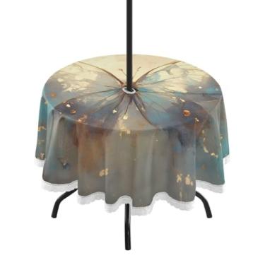 Imagem de CEBUGI Toalha de mesa redonda para uso externo, borboleta, impermeável, com furo Umberlla, capa de mesa lavável para pátio, cozinha, sala de jantar, 152 cm