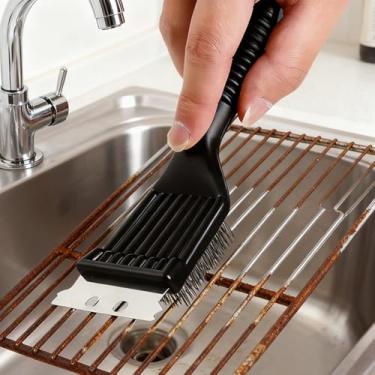 Imagem de Escova de limpeza e raspador de 20 cm para churrasqueira externa, fio de aço inoxidável, limpador extra forte, escova de limpeza de churrasqueira resistente