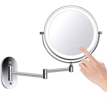 Imagem de Espelho de parede para banheiro, espelho de maquiagem montado na parede LED tela sensível ao toque luz ajustável dupla face espelho de ampliação 1X/10X