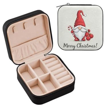 Imagem de Wassud Merry Chiristmas Estojo de joias de viagem para mulheres, meninas, senhoras, noiva, mini organizador de joias de couro PU, caixa quadrada de armazenamento de joias para brincos, anéis, colar