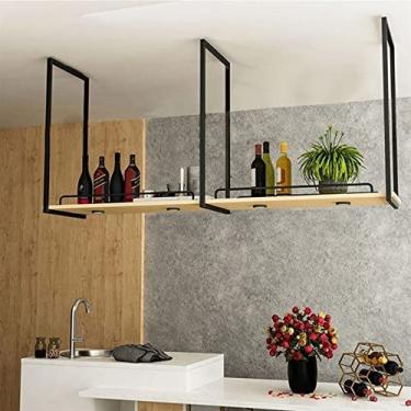 Imagem de Prateleira suspensa para copos de vinho, prateleira suspensa no teto, prateleira de vinho com guarda-corpo com fonte de luz, suporte para plantas, 1 camada e 2 camadas