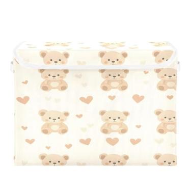 Imagem de Wassud Cestos de armazenamento dobráveis com tampas, ursos adoráveis, cestas organizadoras de tecido dobráveis para armário, casa e decoração sazonal 41,5 x 32,5 x 30,8 cm