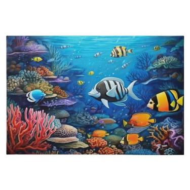 Imagem de Wassud Tapete de porta colorido de recife de peixe 61 x 89 cm, tapete de área lavável antiderrapante com suporte de borracha, tapete macio e macio para sala de estar, quarto, entrada, entrada