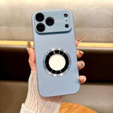 Imagem de SFDSUH Capa de luxo fosca metálica em titânio para iPhone 15 Pro Max com lente de vidro e proteção para a câmera (para iPhone 15 Pro Max/Azul Sierra)