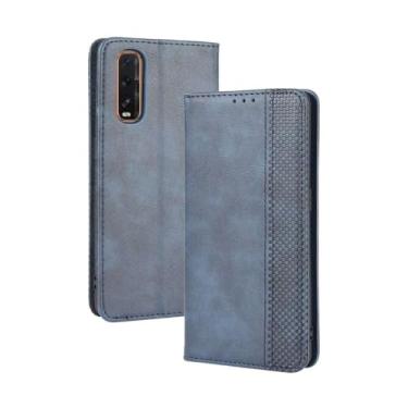 Imagem de Capa flip de couro para OPPO Find X2,Flip magnético retro,Caso de telefone de couro PU,Design de carteira com 3 slots de cartão e 1 clipe de dinheiro -Blue