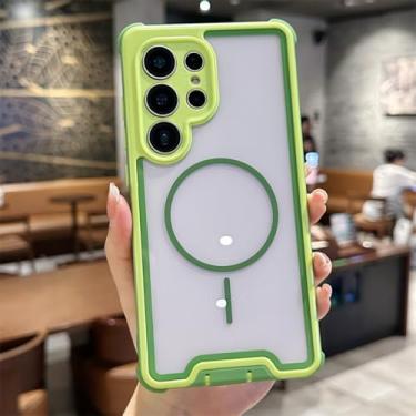 Imagem de HJZSZX Capa transparente 2 em 1 à prova de choque com carregamento sem fio magnético e moldura contrastante para Galaxy S23 PLUS (para Galaxy S23 PLUS/verde)