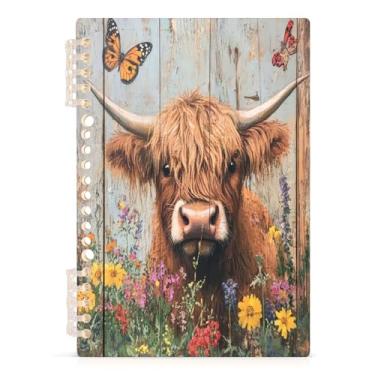 Imagem de Burbuja Caderno borboleta de vaca com flores, papel pautado universitário A5 com 60 folhas, fichário para diário, escritório, 1 pacote