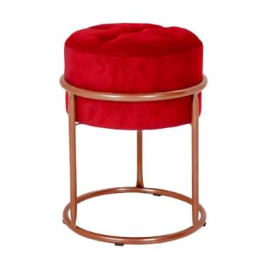 Imagem de Puff Argola Decoraçao Quarto Banqueta Ferro Pulf Penteadeira Sala puff redondo para Quarto, Sala e penteadeira(Vermelho/Cobre)