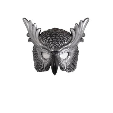 Imagem de Adulto Halloween Máscara para Festa de Carnaval Cosplay Recruta Atmosfera Bola Vestido Festa Vestido Coruja Máscara 3 peças/conjunto (Prata, Tamanho Único)