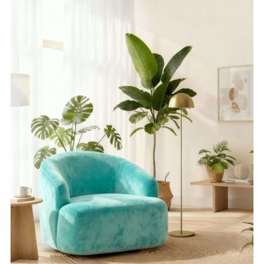 Imagem de Poltrona Orgânica Luxo Recepção Lótus Suede Cor Azul Tiffany