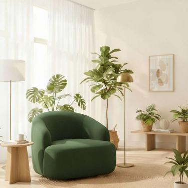 Imagem de Poltrona Orgânica Luxo Recepção Lótus Linho Cor Verde