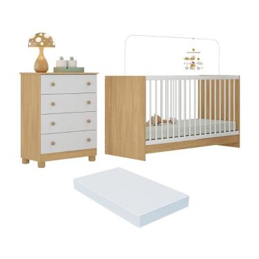 Imagem de Berço 3 em 1 com Colchão Incluso e Cômoda 4 Gavetas Sol Multimóveis MP4776